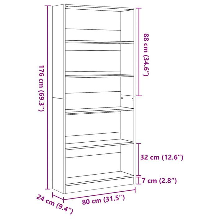 Bibliothèque chêne artisanal 80x24x176 cm bois d'ingénierie - Photo n°9