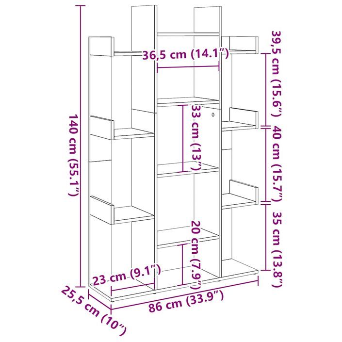 Bibliothèque chêne artisanal 86x25,5x140 cm bois d'ingénierie - Photo n°9