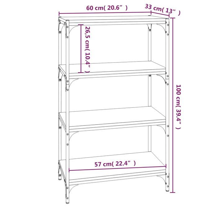 Bibliothèque Chêne brun 60x33x100 cm Bois d'ingénierie et acier - Photo n°9