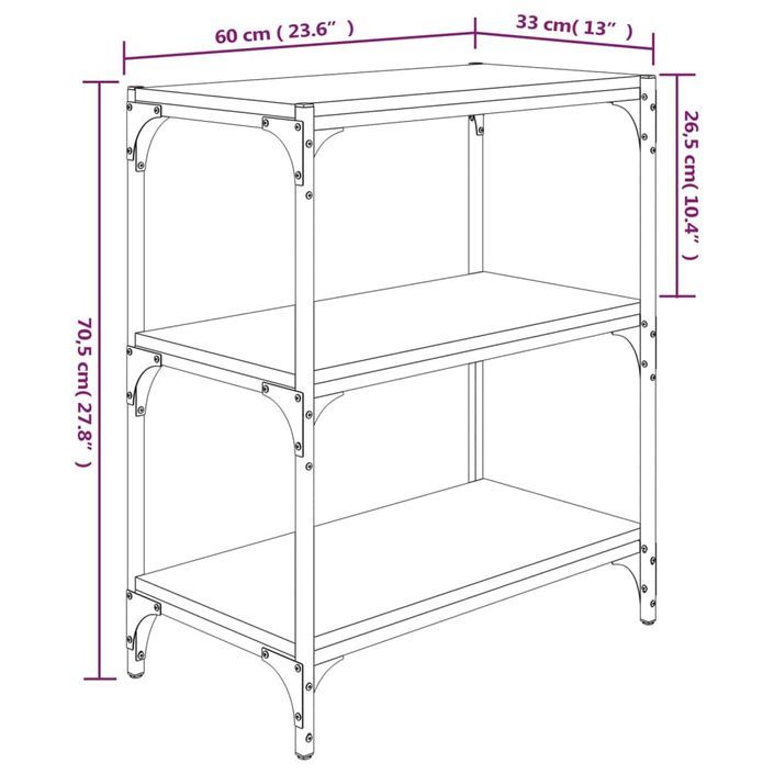 Bibliothèque Chêne brun 60x33x70,5cm Bois d'ingénierie et acier - Photo n°9