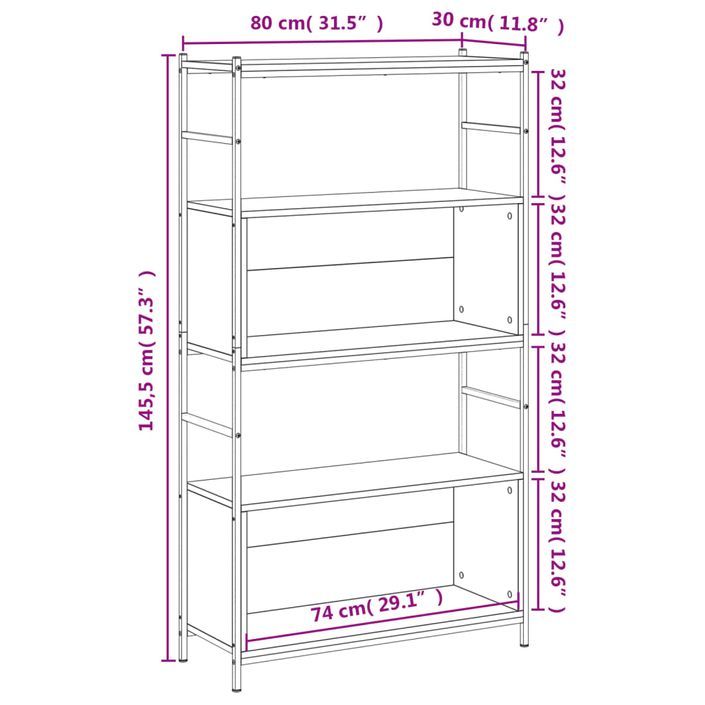 Bibliothèque chêne brun 80x30x145,5 cm bois d'ingénierie et fer - Photo n°9