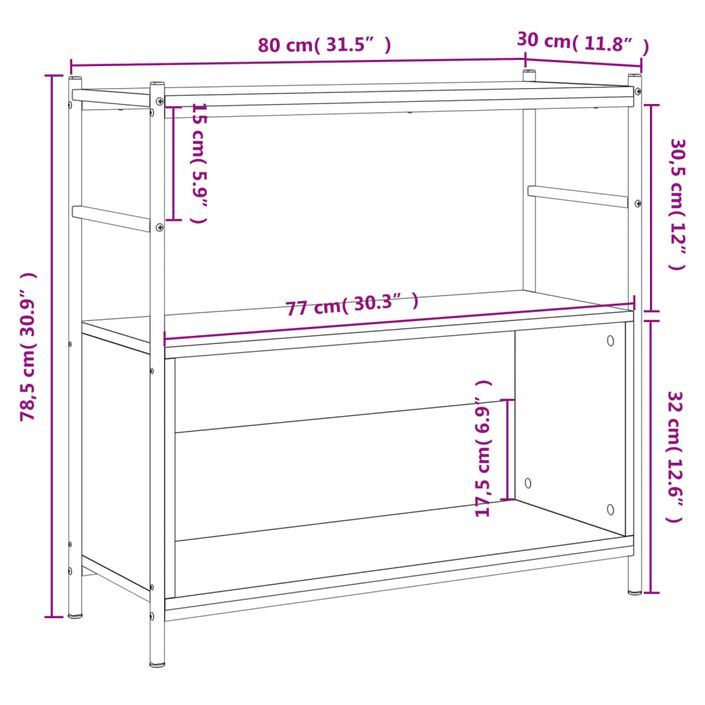 Bibliothèque chêne brun 80x30x78,5 cm bois d'ingénierie et fer - Photo n°9