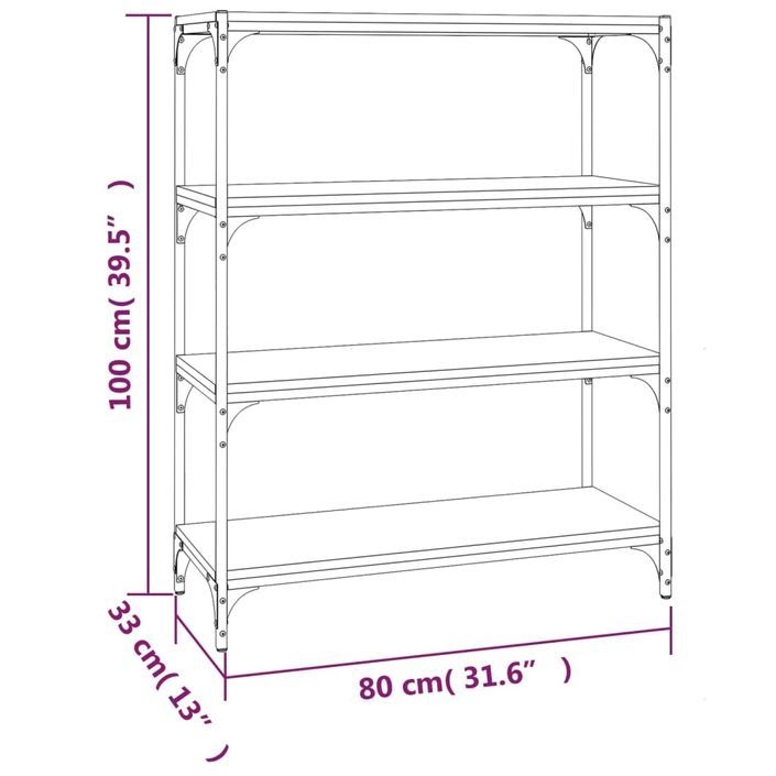 Bibliothèque Chêne brun 80x33x100 cm Bois d'ingénierie et acier - Photo n°9