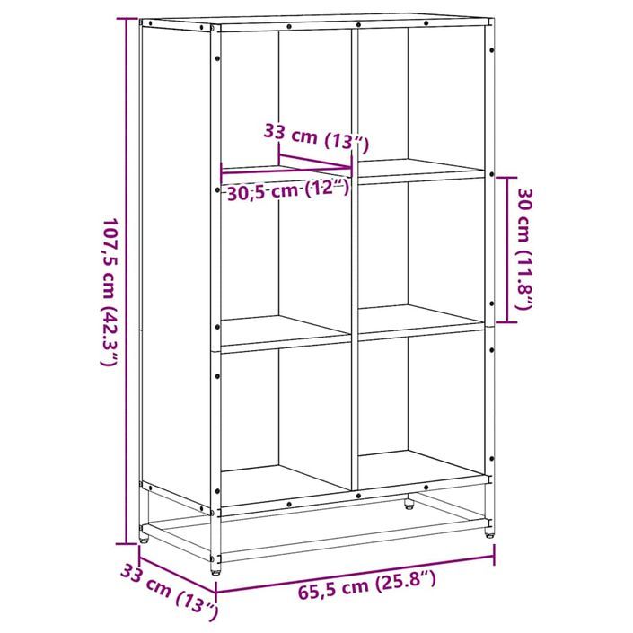 Bibliothèque chêne fumé 65,5x33x107,5 cm bois d'ingénierie - Photo n°9