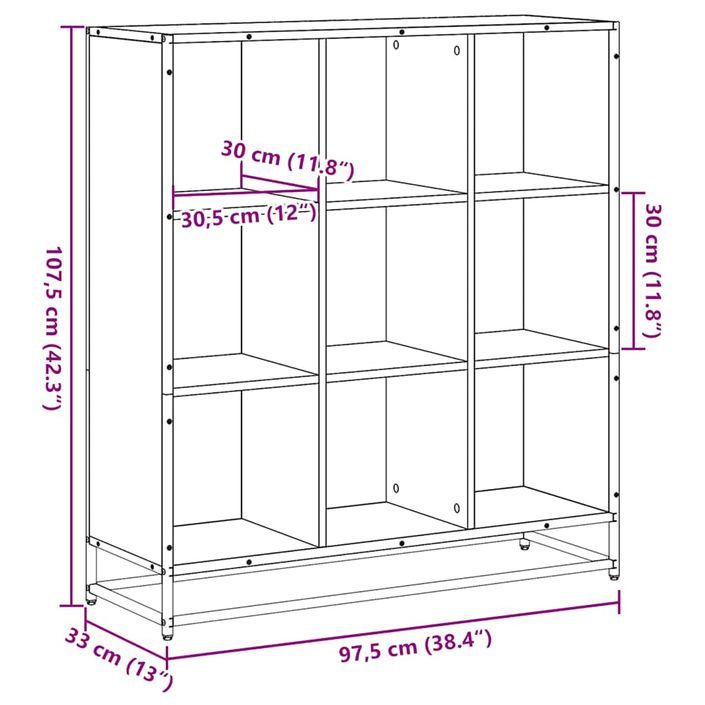 Bibliothèque chêne fumé 97,5x33x107,5cm bois d'ingénierie métal - Photo n°9