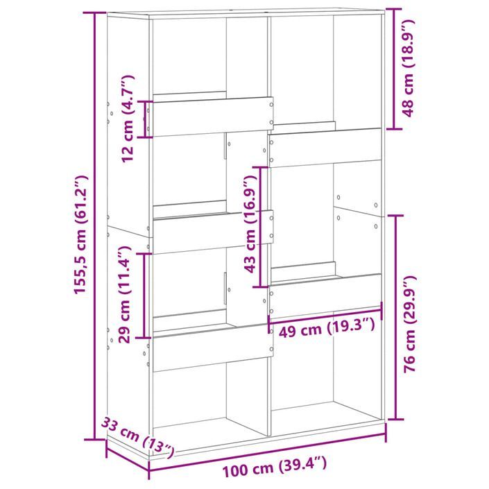 Bibliothèque chêne marron 100x33x155,5 cm bois d'ingénierie - Photo n°9