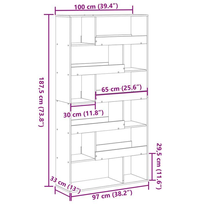 Bibliothèque chêne marron 100x33x187,5 cm bois d'ingénierie - Photo n°9