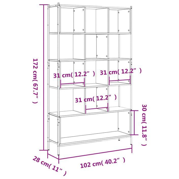 Bibliothèque chêne marron 102x28x172 cm bois d'ingénierie - Photo n°12