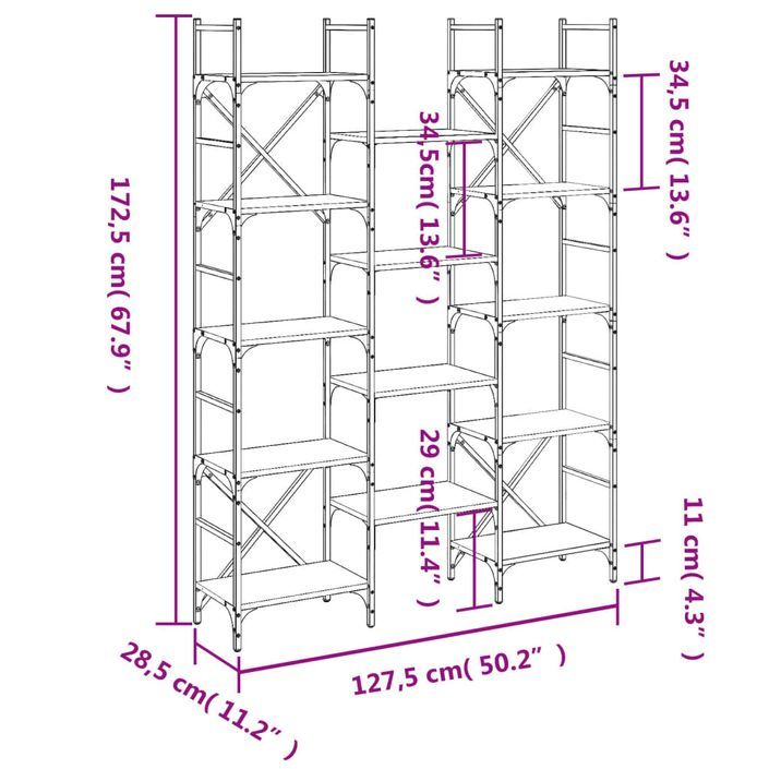 Bibliothèque chêne marron 127,5x28,5x172,5 cm bois d'ingénierie - Photo n°10