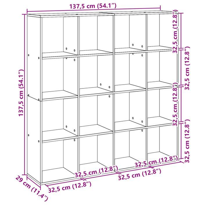 Bibliothèque chêne marron 137,5x29x137,5 cm bois d'ingénierie - Photo n°10