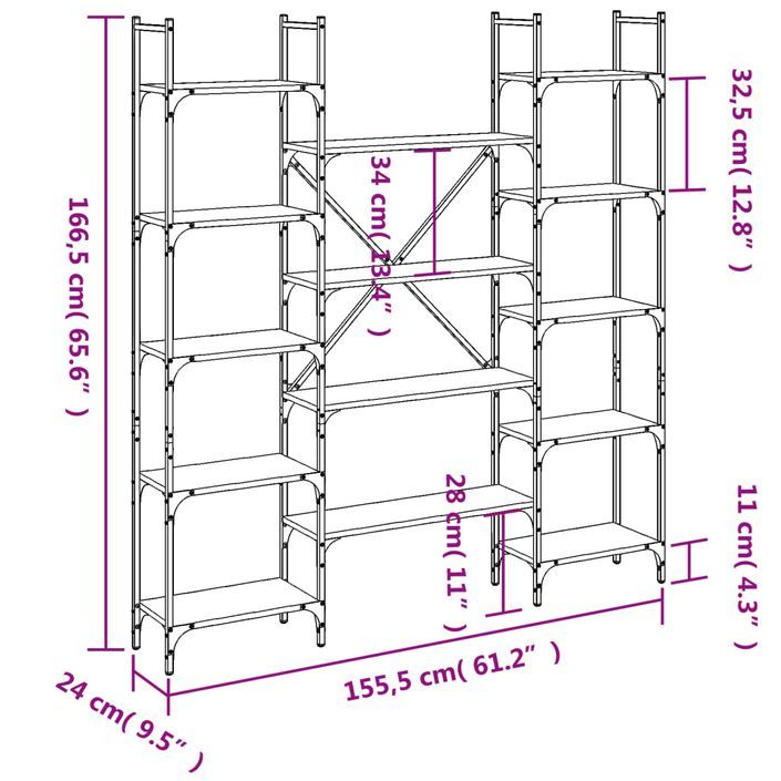 Bibliothèque chêne marron 155,5x24x166,5 cm bois d'ingénierie - Photo n°10