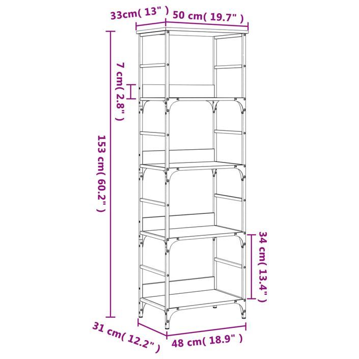 Bibliothèque chêne marron 50x33x153 cm bois d'ingénierie - Photo n°9