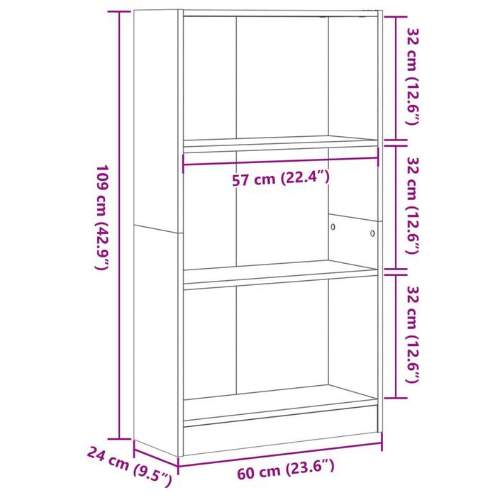 Bibliothèque chêne marron 60x24x109 cm bois d'ingénierie - Photo n°9