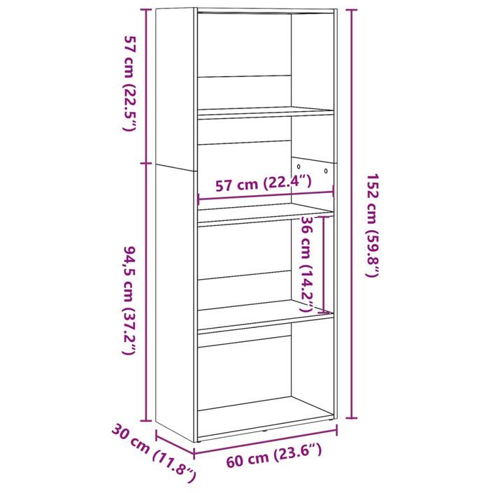 Bibliothèque chêne marron 60x30x152 cm bois d'ingénierie - Photo n°9