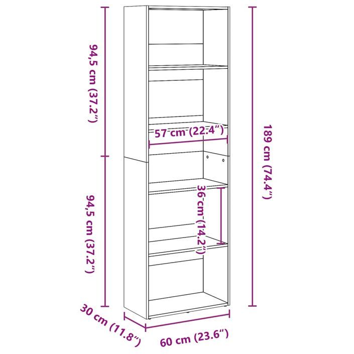 Bibliothèque chêne marron 60x30x189 cm bois d'ingénierie - Photo n°8