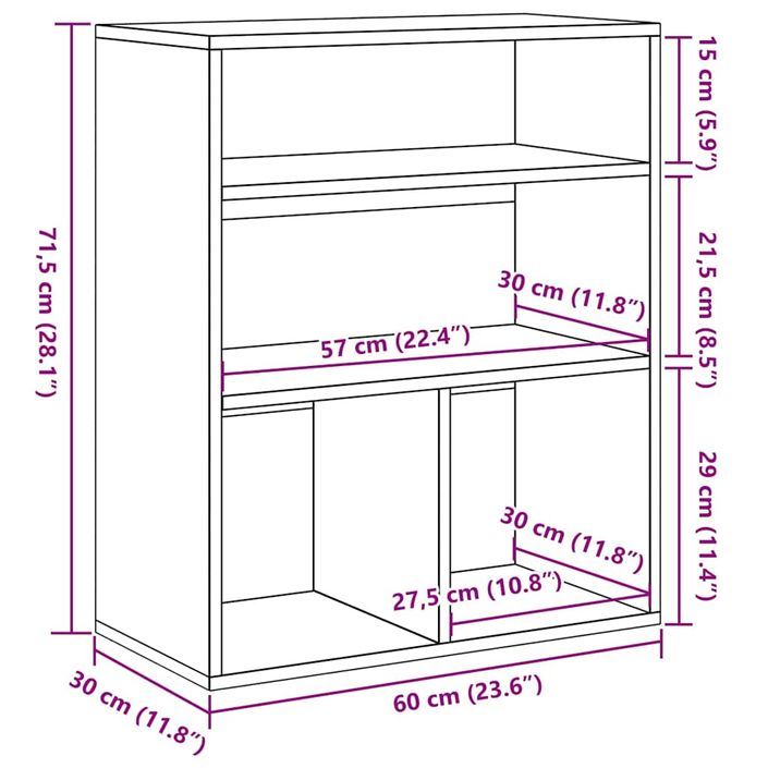 Bibliothèque chêne marron 60x30x71,5 cm bois d'ingénierie - Photo n°9