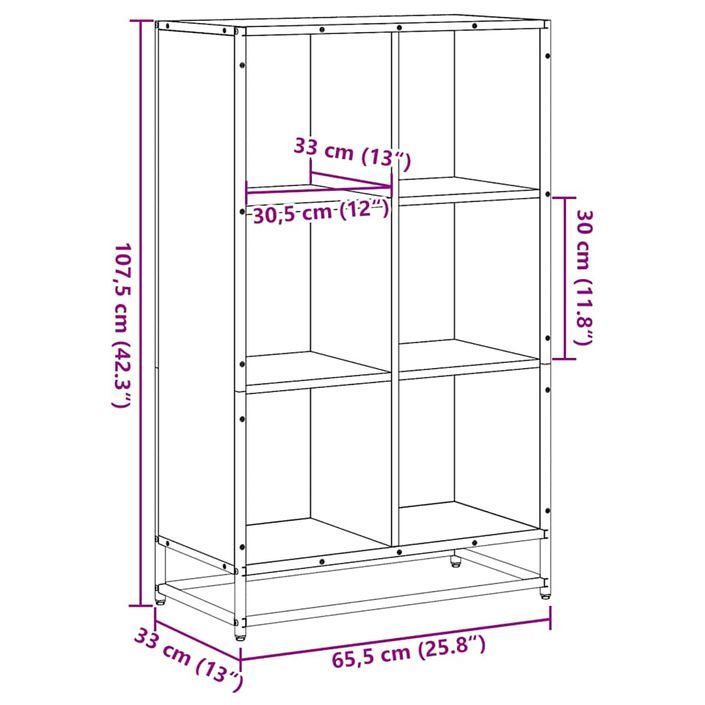 Bibliothèque chêne marron 65,5x33x107,5 cm bois d'ingénierie - Photo n°9