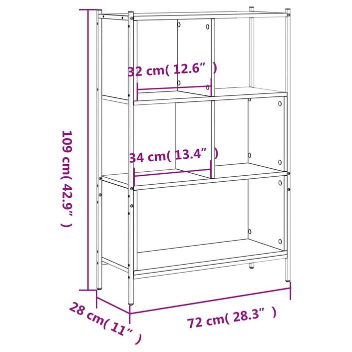 Bibliothèque chêne marron 72x28x109 cm bois d'ingénierie - Photo n°11