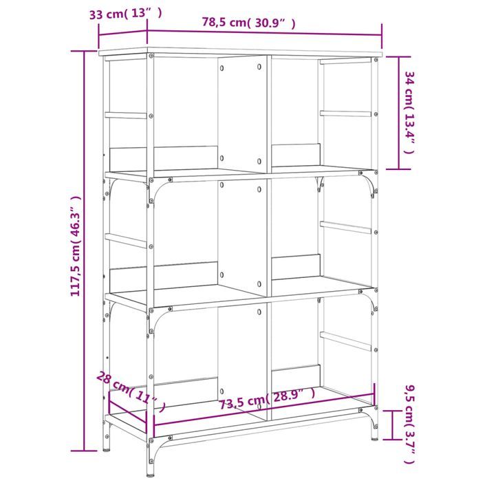 Bibliothèque chêne marron 78,5x33x117,5 cm bois d'ingénierie - Photo n°9