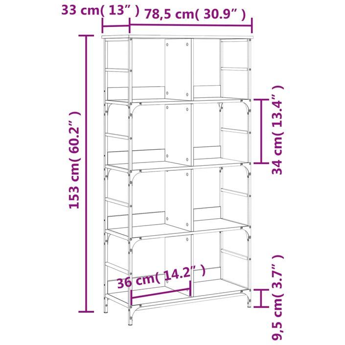 Bibliothèque chêne marron 78,5x33x153 cm bois d'ingénierie - Photo n°9