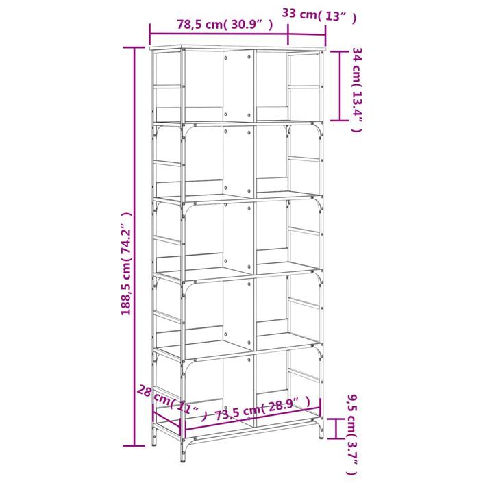 Bibliothèque chêne marron 78,5x33x188,5 cm bois d'ingénierie - Photo n°9