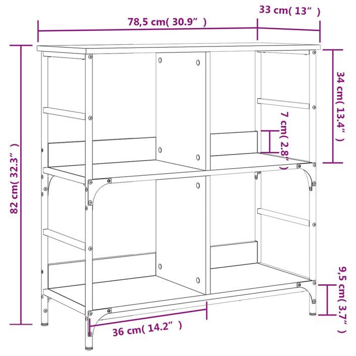 Bibliothèque chêne marron 78,5x33x82 cm bois d'ingénierie - Photo n°9