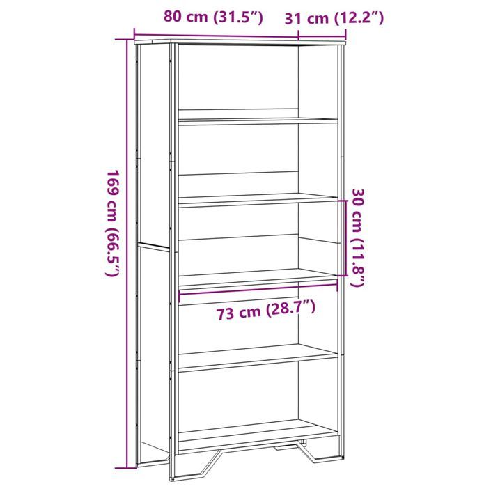 Bibliothèque chêne marron 80x31x169 cm bois d'ingénierie - Photo n°9