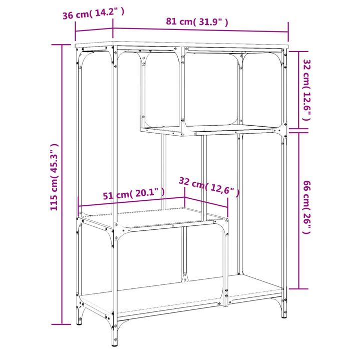 Bibliothèque chêne marron 81x36x115 cm bois ingénierie et acier - Photo n°9