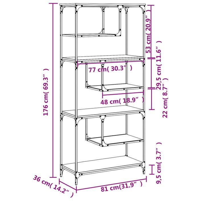 Bibliothèque chêne marron 81x36x176 cm bois d'ingénierie - Photo n°9