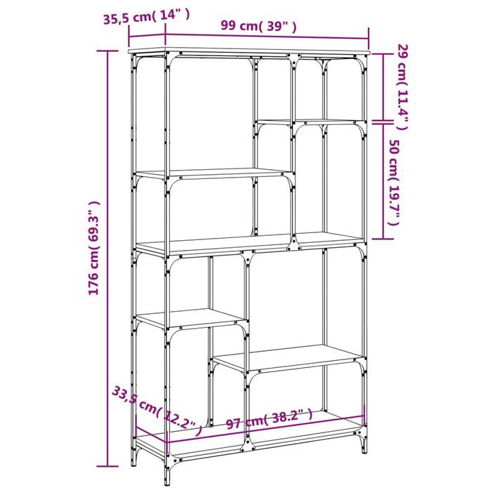 Bibliothèque chêne marron 99x35,5x176 cm bois ingénierie acier - Photo n°9