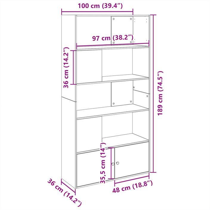 Bibliothèque chêne sonoma 100x36x189 cm bois d'ingénierie - Photo n°9