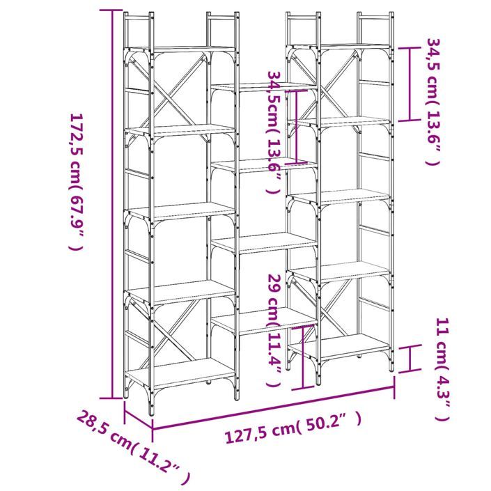 Bibliothèque chêne sonoma 127,5x28,5x172,5 cm bois d'ingénierie - Photo n°10