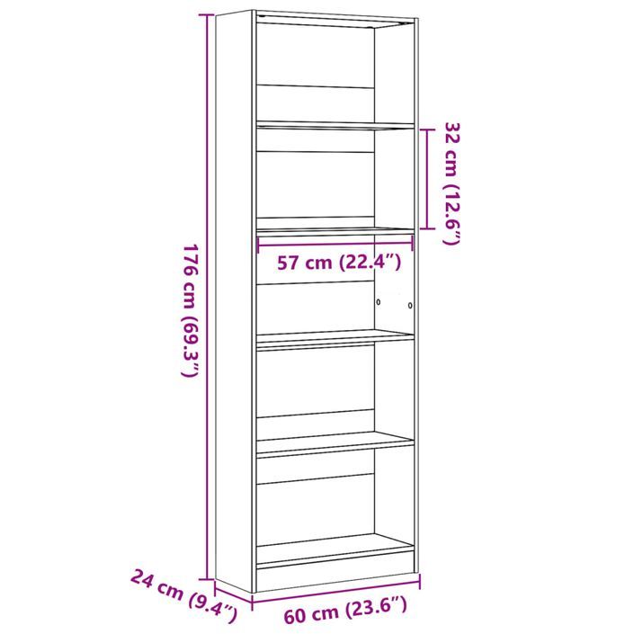 Bibliothèque chêne sonoma 60x24x176 cm bois d'ingénierie - Photo n°9