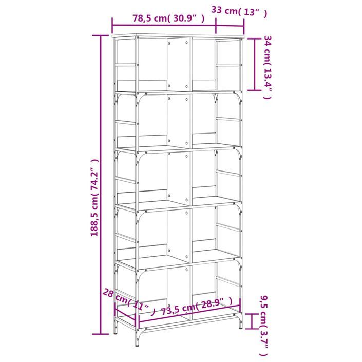 Bibliothèque chêne sonoma 78,5x33x188,5 cm bois d'ingénierie - Photo n°9