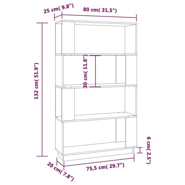 Bibliothèque/Cloison Marron miel 80x25x132 cm Bois massif - Photo n°8