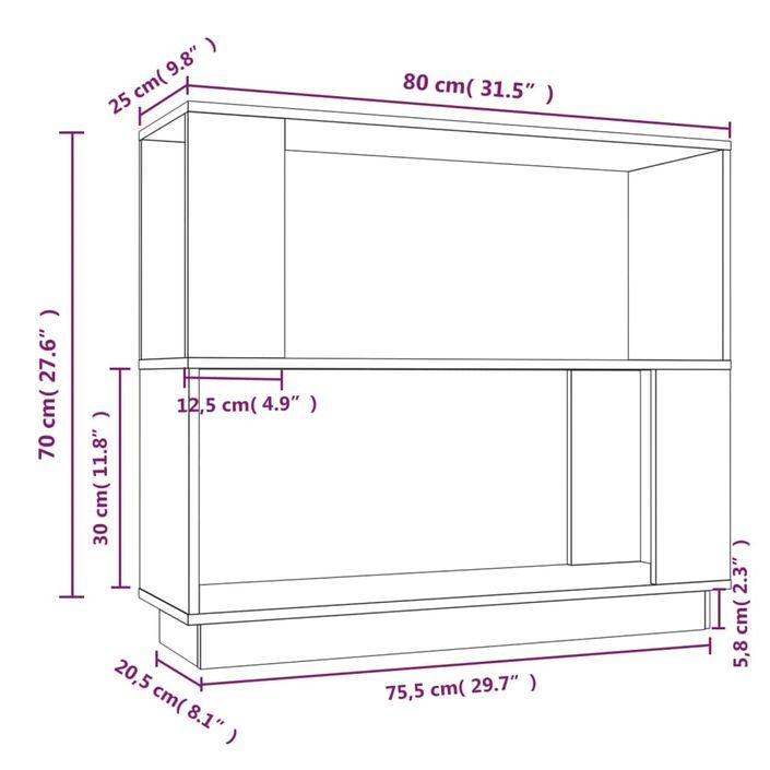 Bibliothèque/Cloison Marron miel 80x25x70 cm Bois massif - Photo n°8