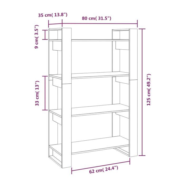 Bibliothèque/Cloison Marron miel 80x35x125 cm Bois massif - Photo n°8