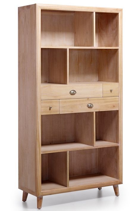 Bibliothèque en bois clair massif de Mindy 4 tiroirs 8 compartiments Brandu 100 cm - Photo n°1