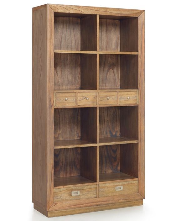 Bibliothèque en bois massif de Mindy naturel 6 tiroirs 8 compartiments Mazari 100 cm - Photo n°1