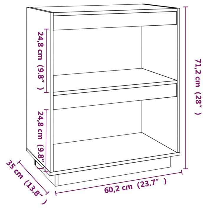 Bibliothèque Gris 60x35x71 cm Bois de pin massif - Photo n°8