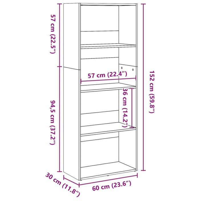 Bibliothèque gris béton 60x30x152 cm bois d'ingénierie - Photo n°9