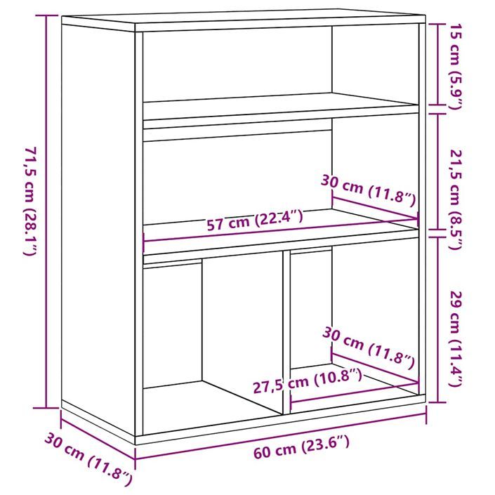 Bibliothèque gris béton 60x30x71,5 cm bois d'ingénierie - Photo n°9