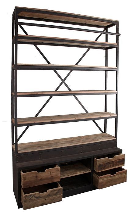Bibliothèque industrielle avec échelle bois de Pin massif et acier noir Stone 160 cm - Photo n°4
