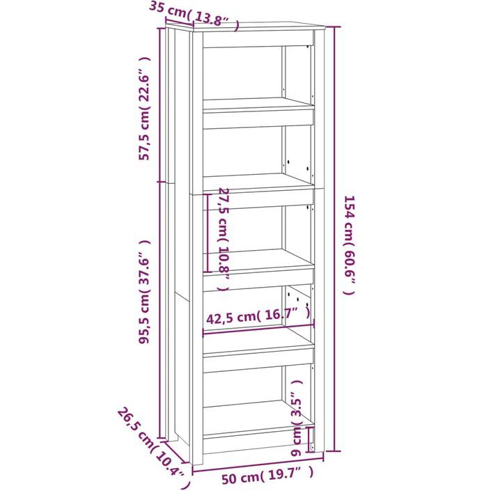 Bibliothèque Marron miel 50x35x154 cm Bois de pin massif - Photo n°8