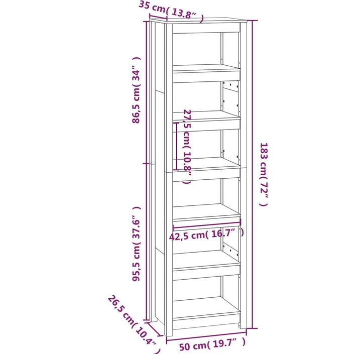 Bibliothèque Marron miel 50x35x183 cm Bois de pin massif - Photo n°8