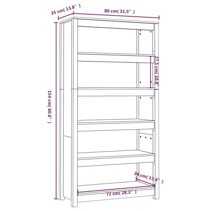 Bibliothèque Marron miel 80x35x154 cm Bois de pin massif - Photo n°8