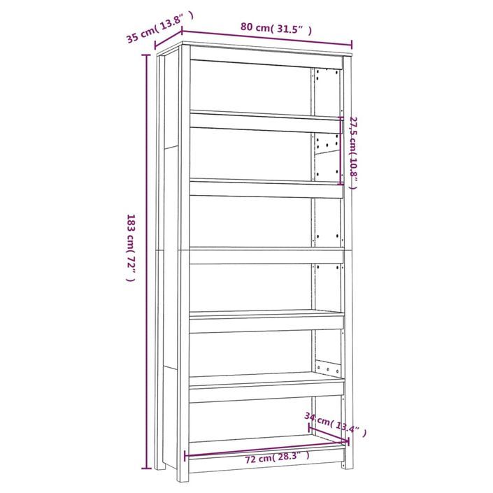 Bibliothèque Marron miel 80x35x183 cm Bois de pin massif - Photo n°8