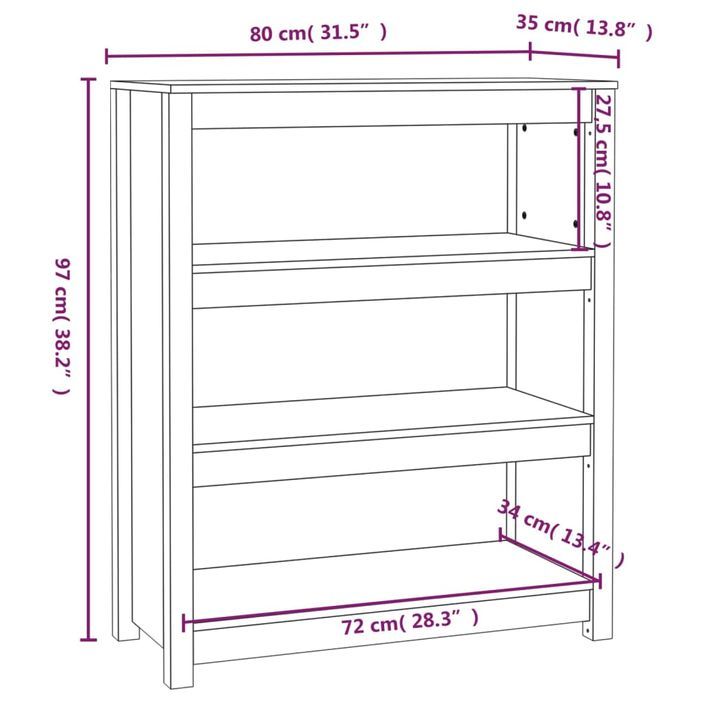 Bibliothèque Marron miel 80x35x97 cm Bois de pin massif - Photo n°8