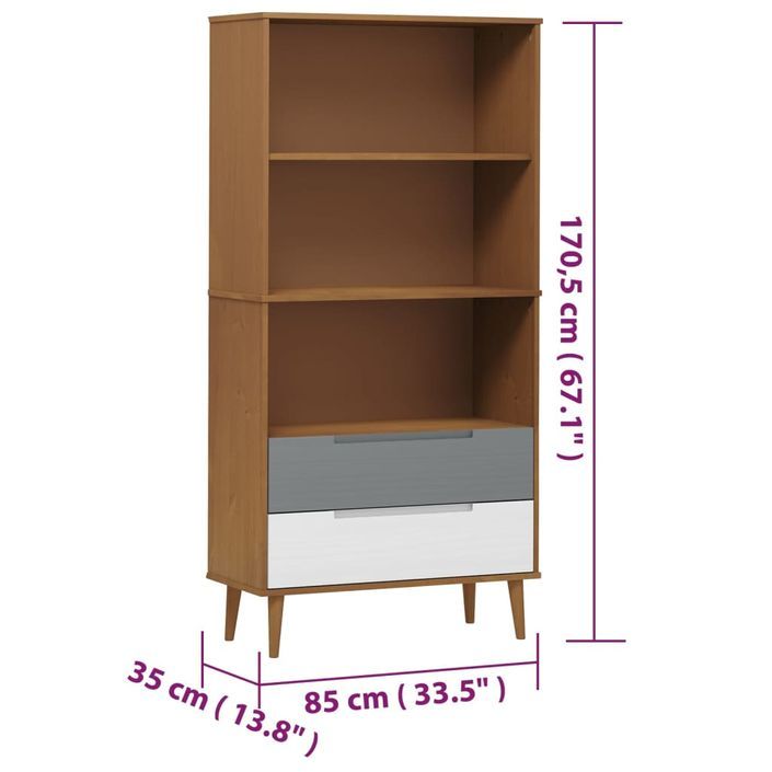 Bibliothèque MOLDE Marron 85x35x170,5 cm Bois massif de pin - Photo n°8