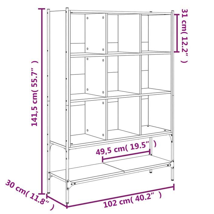 Bibliothèque noir 102x30x141,5 cm bois d'ingénierie - Photo n°10